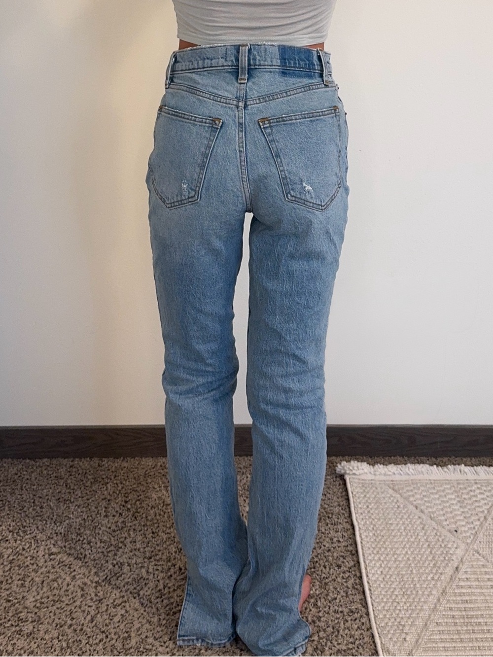 Abercrombie 90s Straight Jeans 26 Long Ultra High Rise Light Wash Side Slit Hem